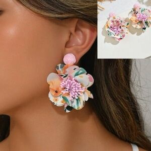 2/$30🌵 Colorful Soft Flower Earrings Large Boho Zara Pastel Tropical Jewelry